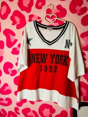 Madrag New York 1992 Red & White Oversized Jersey Tee